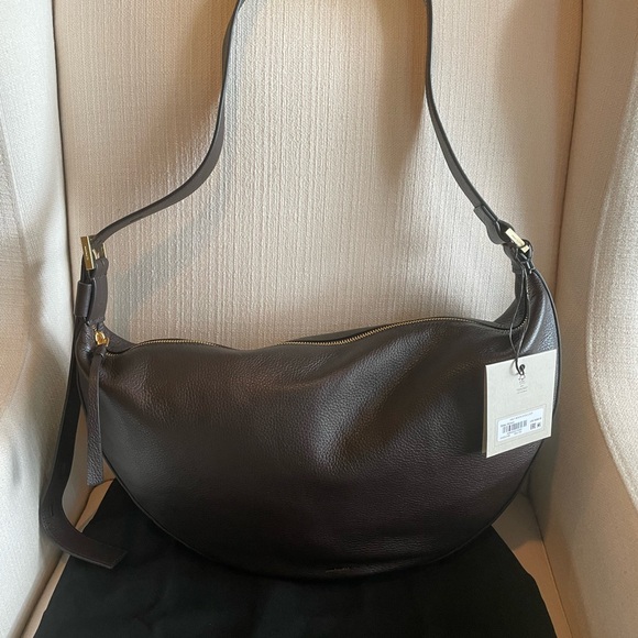 AllSaints Half Moon Leather Shoulder Bag in Bitter Brown - Picture 3 of 14